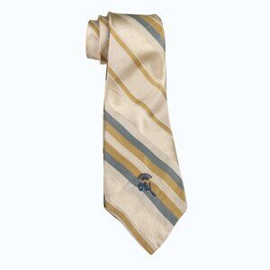 VTG Countess Mara Silk Tie Cream Blue Striped 3.5x56" Logo Designer Necktie USA
